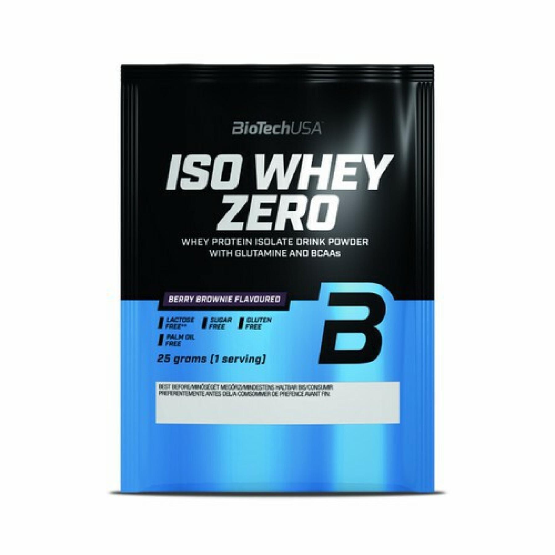 Förpackning med 50 laktosfria proteinpåsar Biotech USA iso whey zero - Brownie aux fruits rouges - 25g
