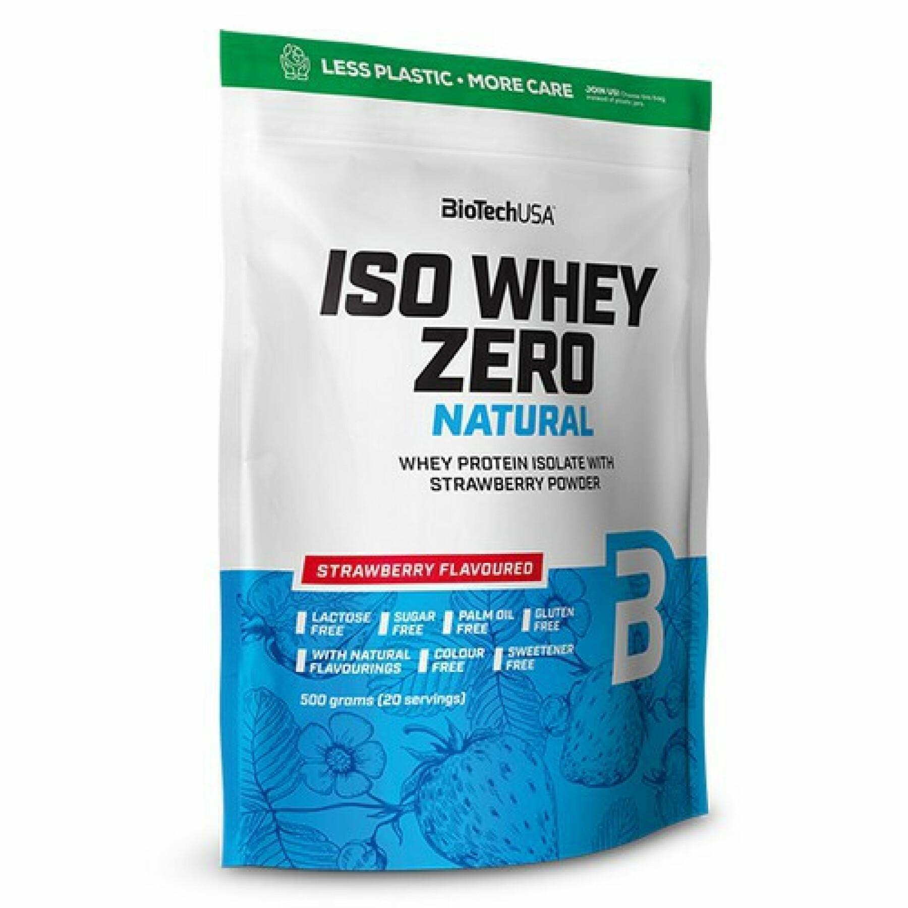 Förpackning med 10 proteinpåsar Biotech USA iso whey zero lactose free - Fraise - 500g