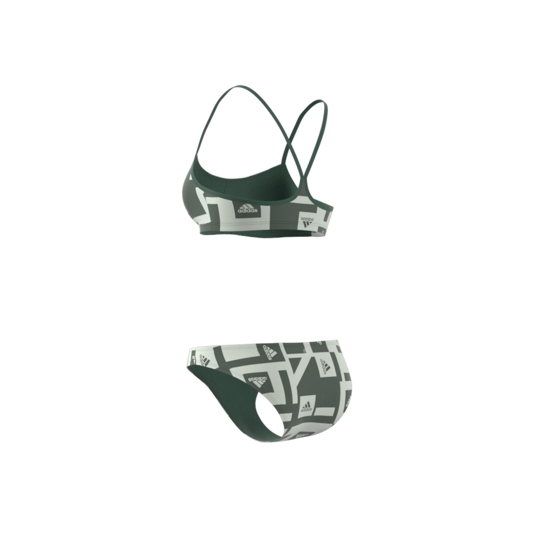 Baddräkt i två delar med grafisk logotyp för kvinnor adidas