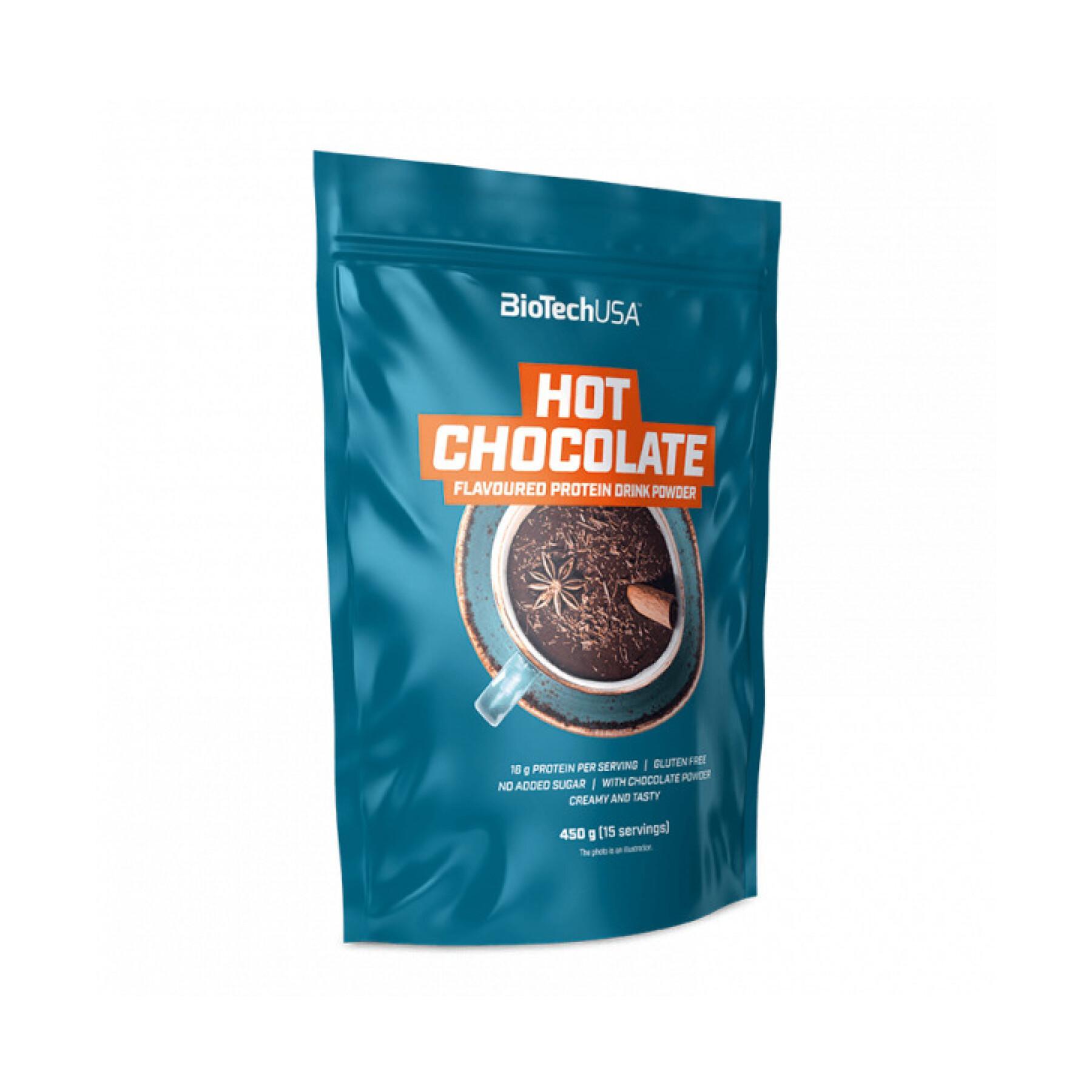 Förpackning med 10 proteinpulverdrycker Biotech USA - Hot Chocolate - 450g