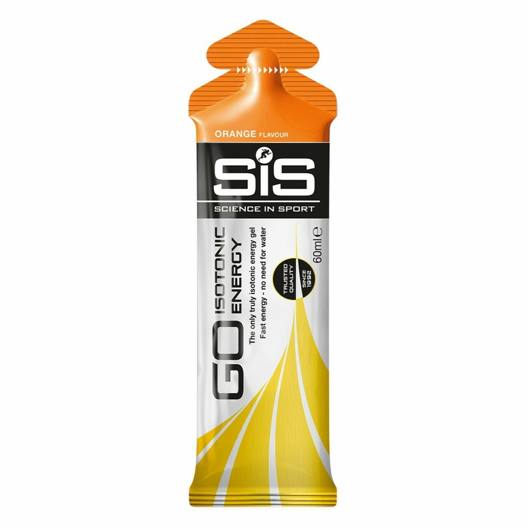 Förpackning med 30 energigeler Science in Sport Go Isotonic - Orange - 60 ml