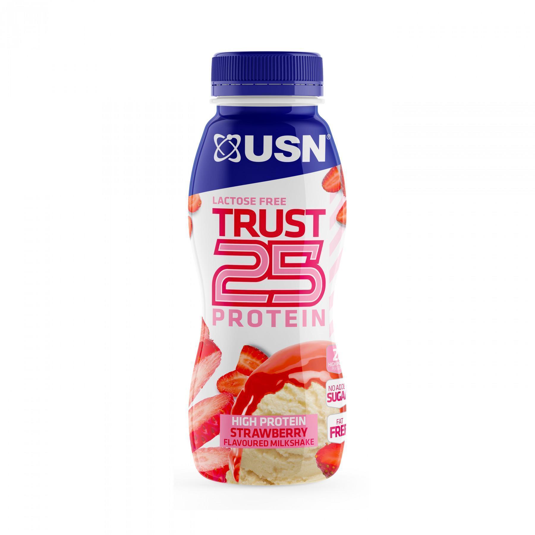 Förpackning med 8 st 330 ml usn trust rtd 25 strawberry protein shakes
