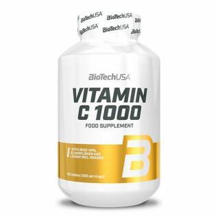 Förpackning med 12 burkar med c-vitamin Biotech USA 1000 bioflavonoïdes - 120 Comp