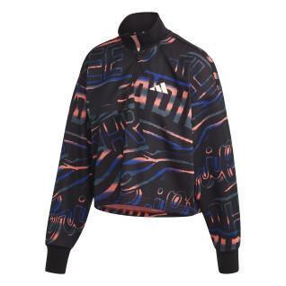 Sweatshirt för kvinnor adidas Allover Print Doubleknit Half-Zip